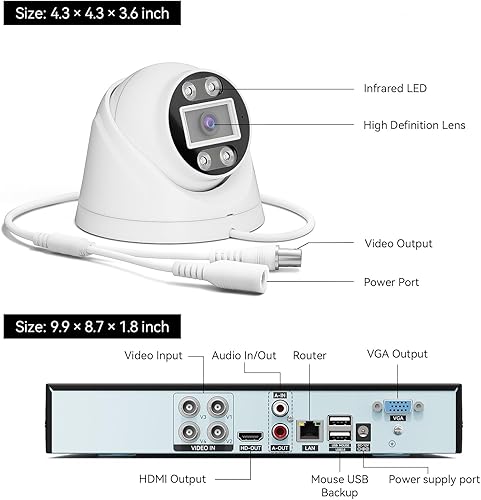 Miniatura 8 de Sistema de cámara de seguridad Lite de 5MP con disco duro de 500 G, grabador DVR AHD TVI de 4 canales, 4 cámaras domo de vigilancia con cable HD