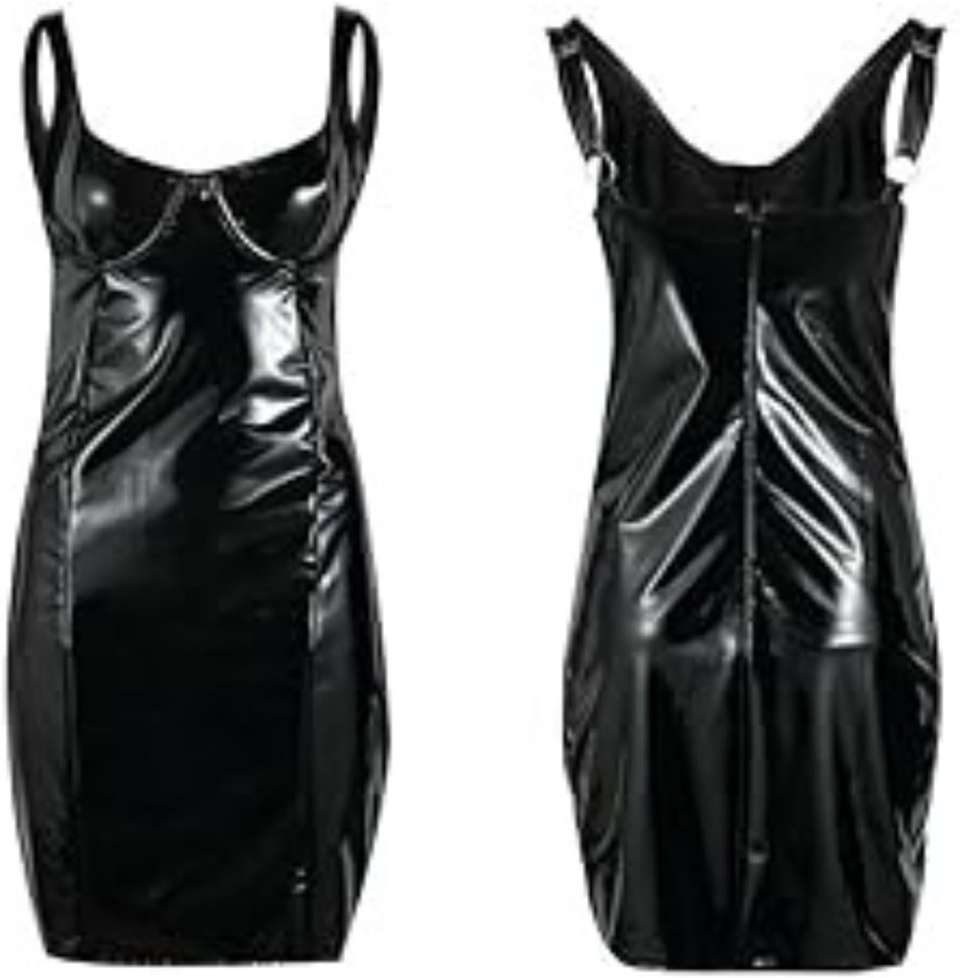 Women Shiny Leather Bodycon Mini Dress Sleeveless Wet Look Bustier Clubwear