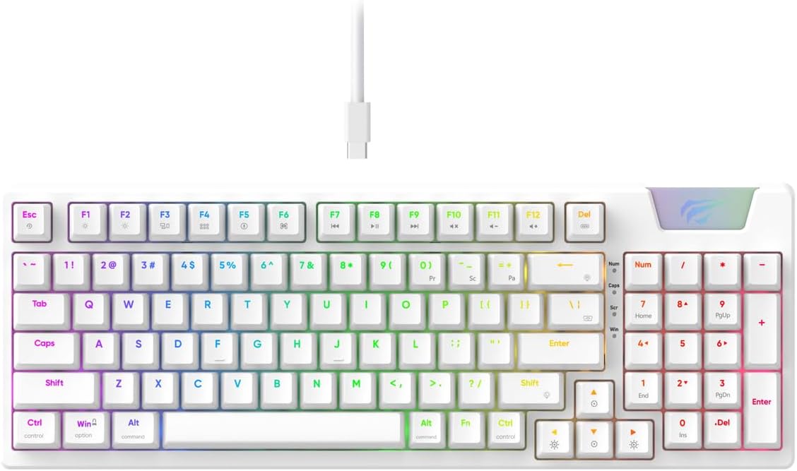 Havit Gamenote KB885L Mechanical Keyboard, White - 50 Million Keystroke Lifespan, Customised RGB Backlit, Gasket Structure Design, Separable Design of Keyboard & Cable, All Keys Role Over
