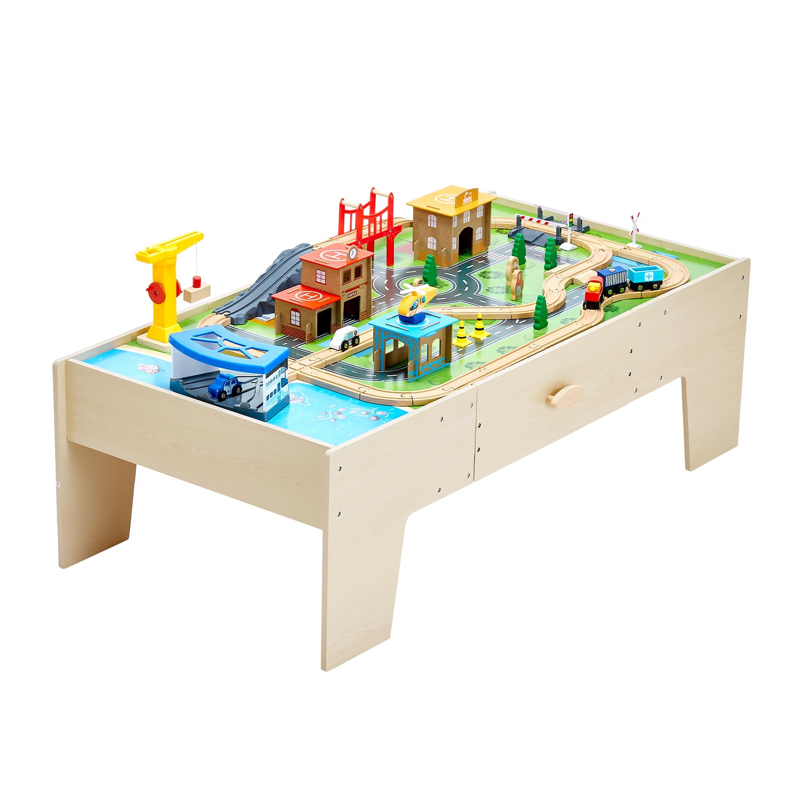 VEVOR Holz Aktivitätstisch, 62-teilig, Kindertisch mit großer Schublade, 3-in-1-Eisenbahnset zum Spielen, Malen, Lesen, Essen, kreatives Spielzeugset für Kinder ab 3 Jahren