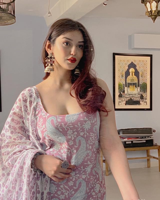 Image of Women's Cotton Anarkali Kurta Set with Dupatta | Sleeveless Printed Kurti & Palazzo Suit | Ethnic Wear for Girls & Women