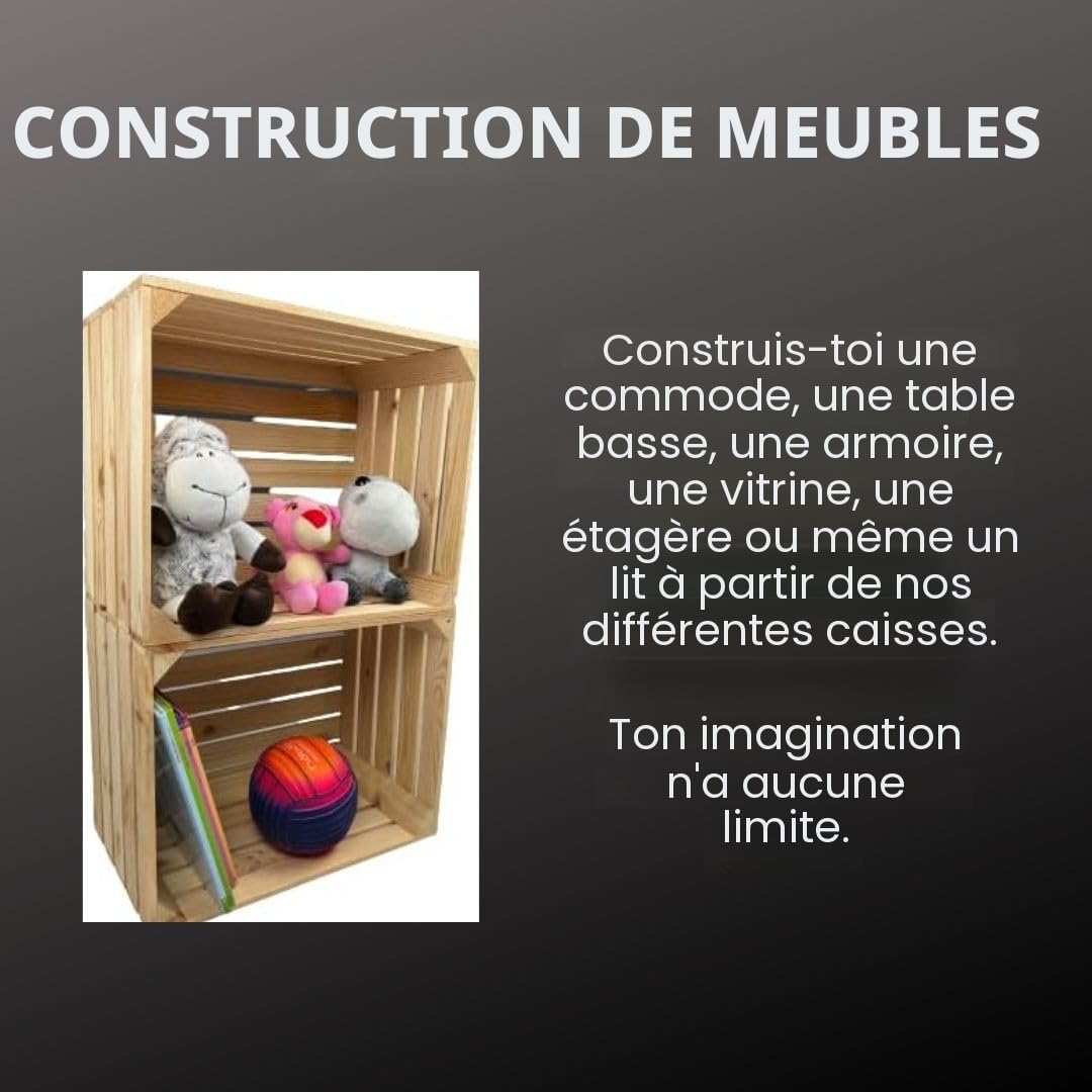 Grandes caisses en bois 50x40x30 cm – Lot de 3 boîtes naturelles – Caisse à vin, fruits et légumes – Boîte de rangement en bois vintage pour déco, cuisine, jardin ou étagère