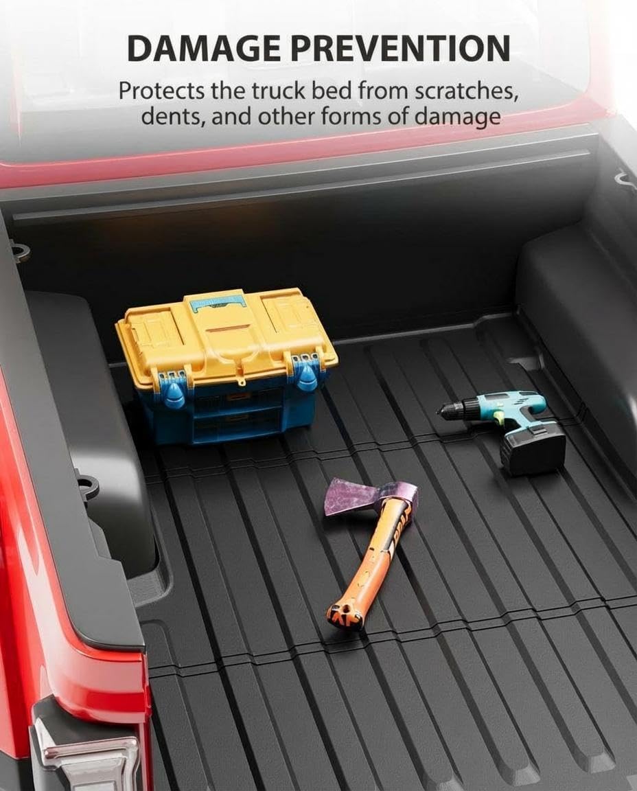 Truck Bed Mat for Ford F-250 Super Duty 2017-2025 2026 - Fits 6'8" Bed, All Weather Protection Liner, Easy to Clean TPE Heavy-Duty Pickup Cargo Mat, Black