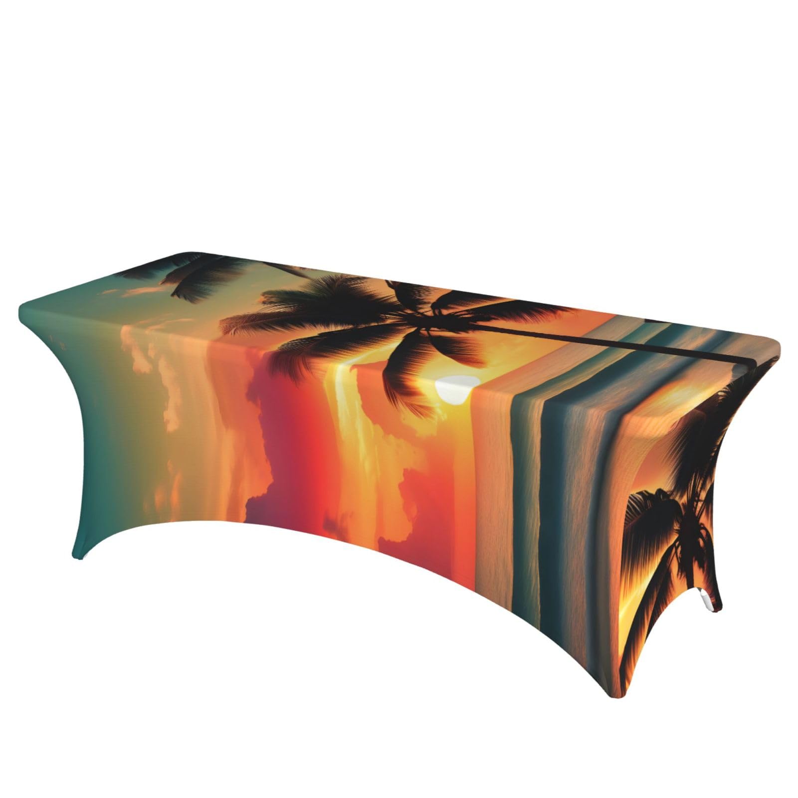 NImongt Tropical Beach Palm Tree Print Elastic Rectangular Tablecloth Holidays Family Banquet Wedding Party Table Cover