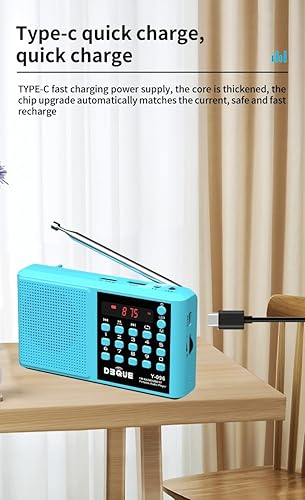 Miniatura 9 de Radio AM FM portátil con altavoz Bluetooth, reproducción USBTF reproductor de MP3 con carga rápida USB-C, ahorro de escaneo automático, batería