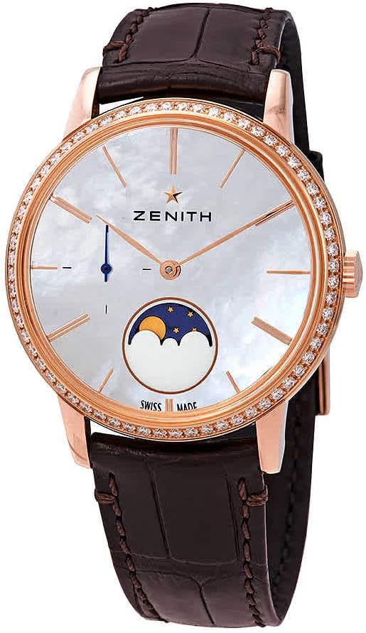 Zenith Elite Lady Automatic Moonphase Diamond White Mother of Pearl Dial Ladies Watch 22.2320.692/80.C713