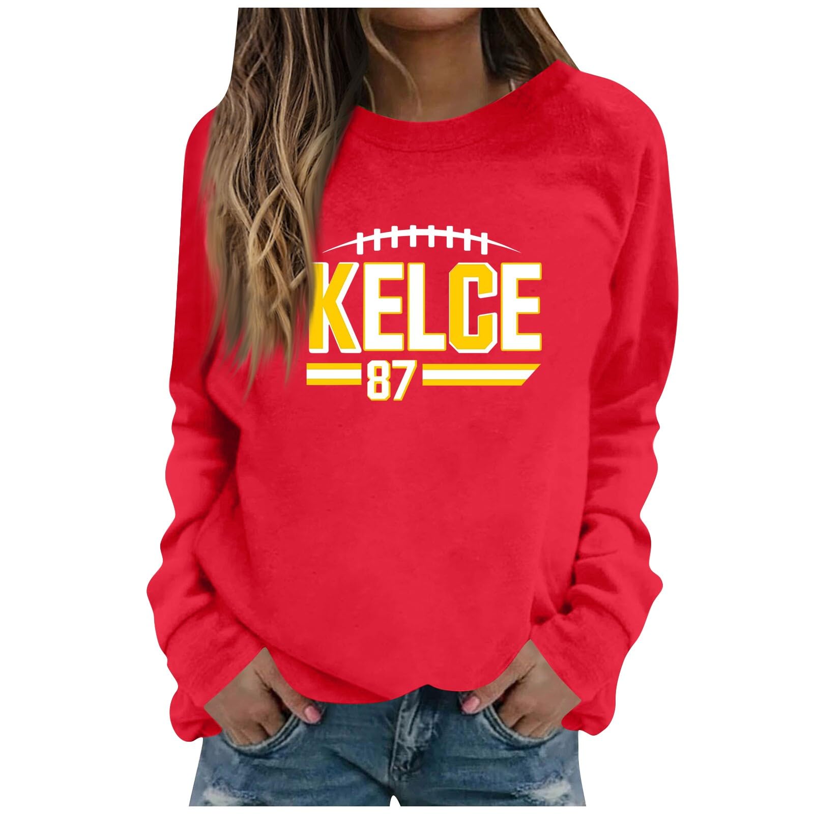Squatch King KC Kelce Sweatshirts Shirts for Women Oversized Crewneck Kelce Sweatshirt Long Sleeve Loose Fit Hoodie Pullover