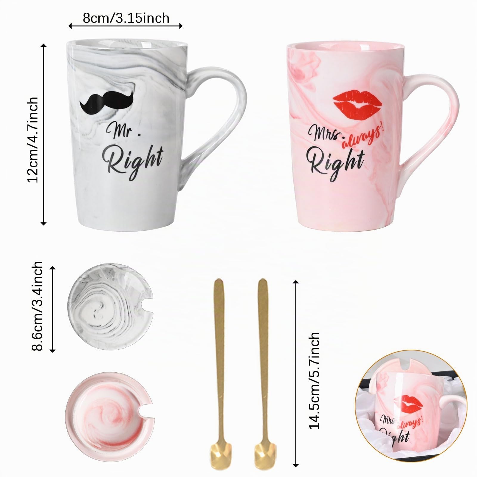 Regali per donne, set da 2 tazze da caffè/bacianti, in ceramica, per coppia di sposi, regalo di San Valentino, matrimonio, fidanzamento, doccia nuziale e sposo