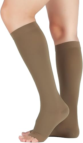 LIN PERFORMANCE Calcetines de compresión de 20 a 30 mmHg para mujeres y hombres, hasta la rodilla, medias de punta abierta, medias varicosas, vena