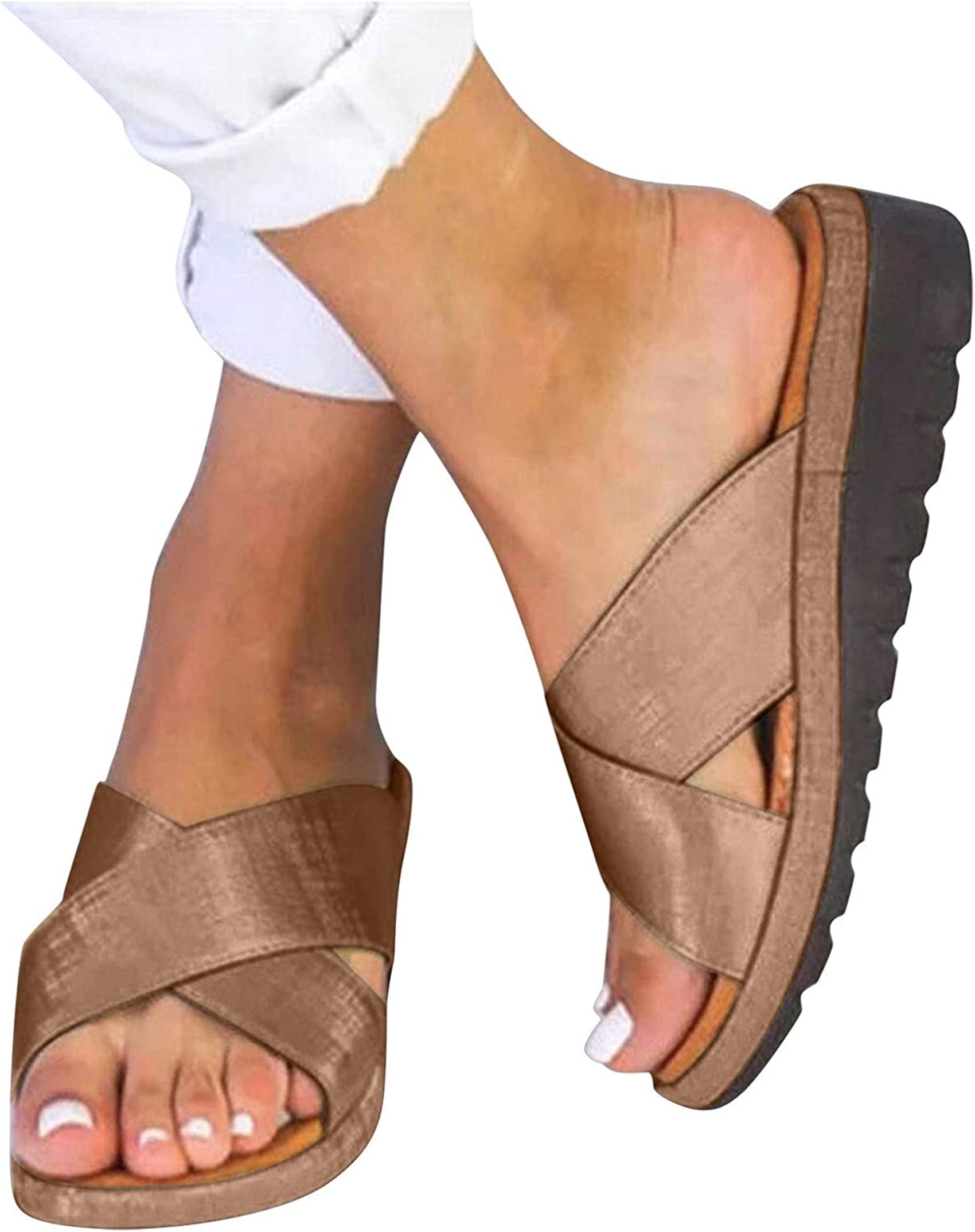 BBPM Women's Orthopedic Open Toe Leather Sandal Orthopedic Bunion Corrector Sandals for Summer Outdoor Hiking Walking Beach,Brass,EU38/US7