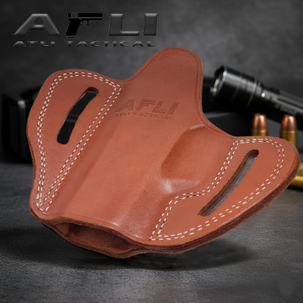 Leather OWB Holster for Glock 43 - OWB Holster for Glock 43x - for G42, G43, G43X, Mos/Rgr SR22, LC9s / Taurus GX4 - Leather Holsters for Glock 42 - Pancake Holsters G43x Mos - Calfskin Gun Holster