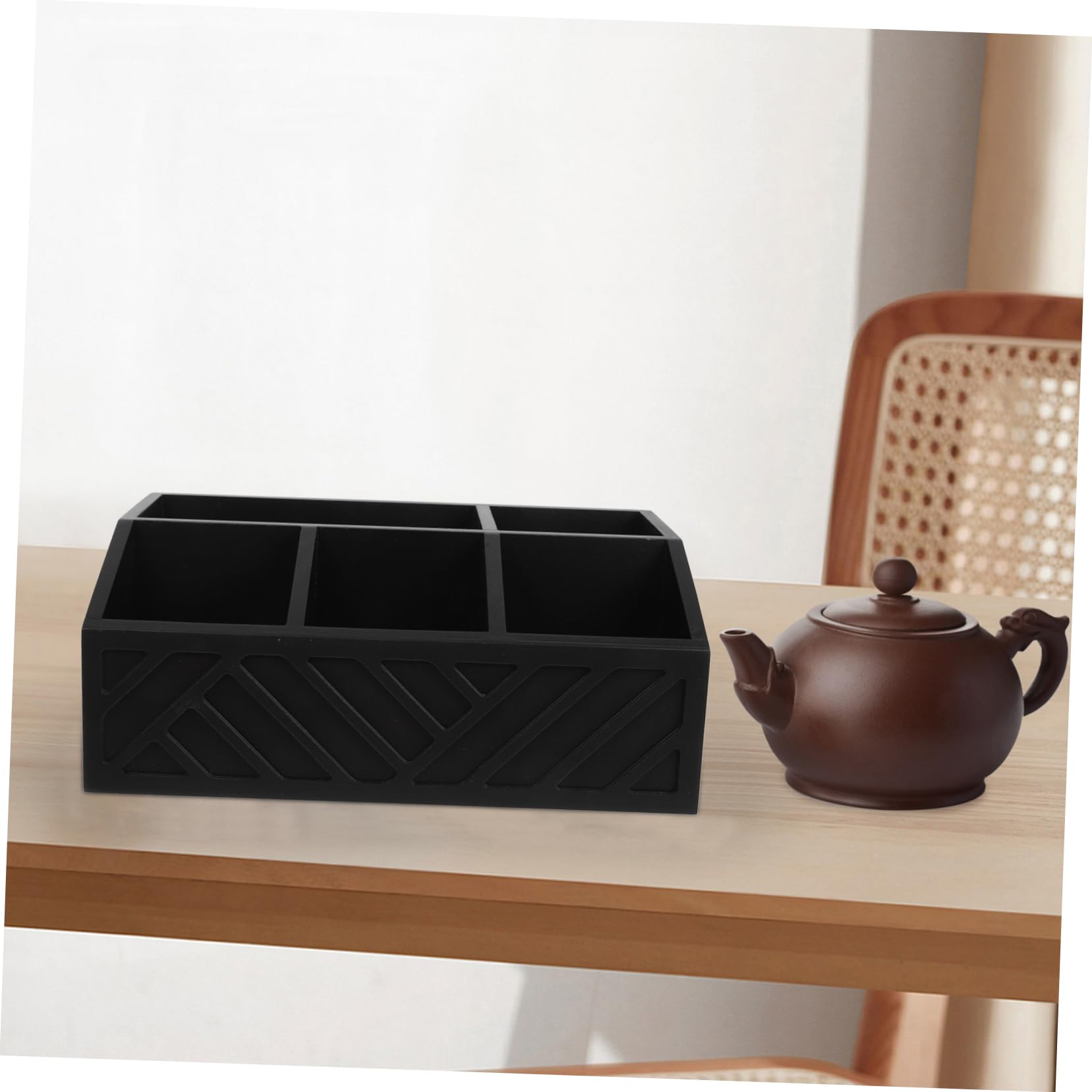 IMIKEYA Schwarze Holzkiste mit Fächern zur Aufbewahrung für Teebeutel | Kaffeehäuser und Zuhause, Kompakte Kasten mit Klaren Linien, Moderne Optik