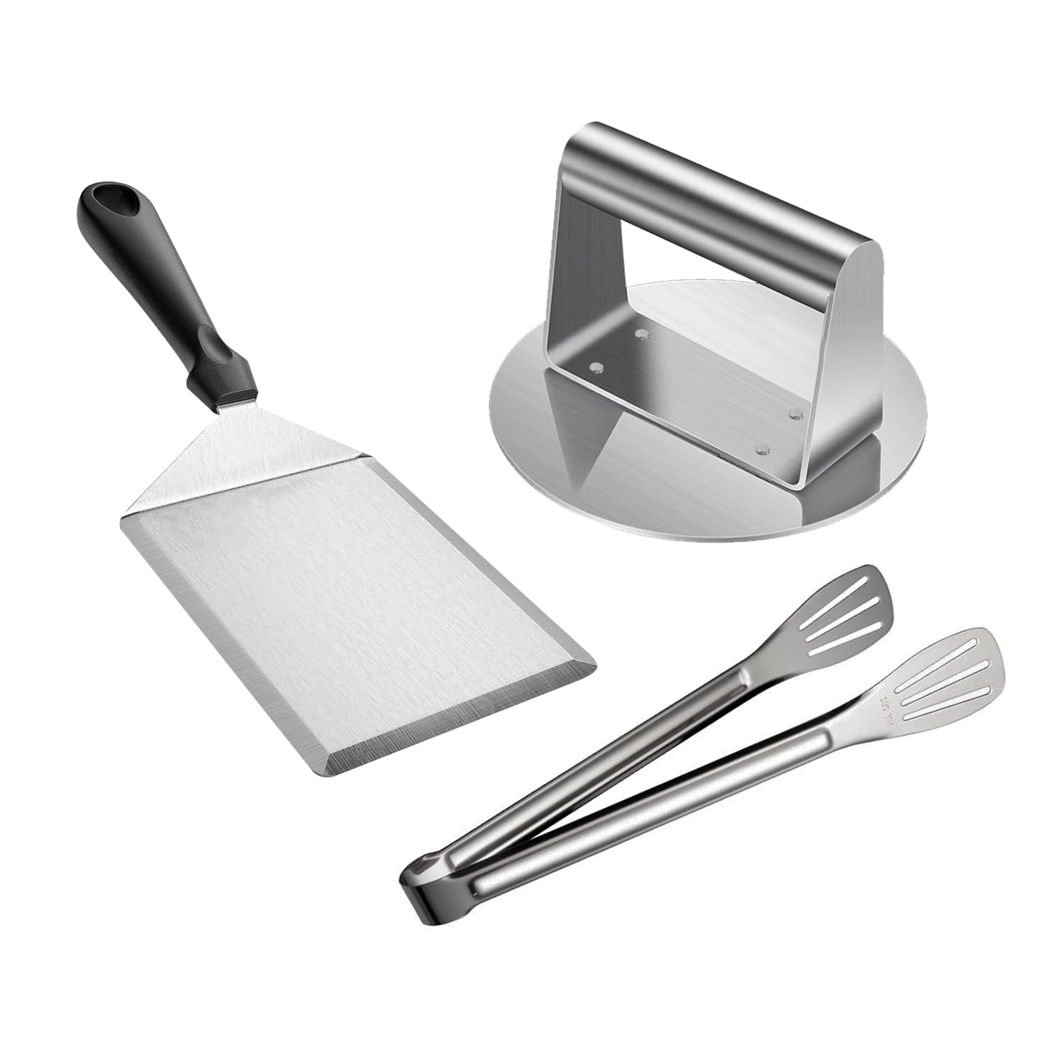 Smashed Burger Kit, Stainless Steel Burger Press, Grill Spatula and Kitchen Tongs - Griddle Accessories Burger Press Set for Flat Top Griddle Grill Cooking