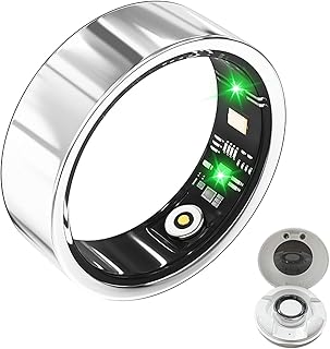 LONGLU Anillo inteligente para hombre y mujer, con frecuencia cardíaca, oxígeno en sangre, monitor de sueño/deporte, IP68, impermeable, para iPhone y Android (Plata, 10)