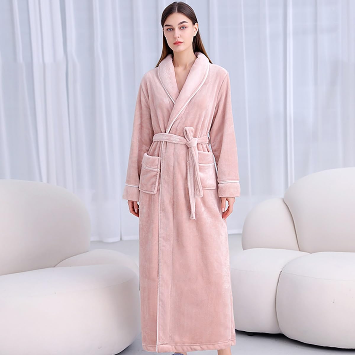 Szlafroki Damskie Dla Kobiet Puszysty Miękki Szlafrok Mężczyźni Wygodna Bielizna Nocna Koszule Nocne Pełna Długość Bielizna Nocna Ciepła(/Pink,XL women)