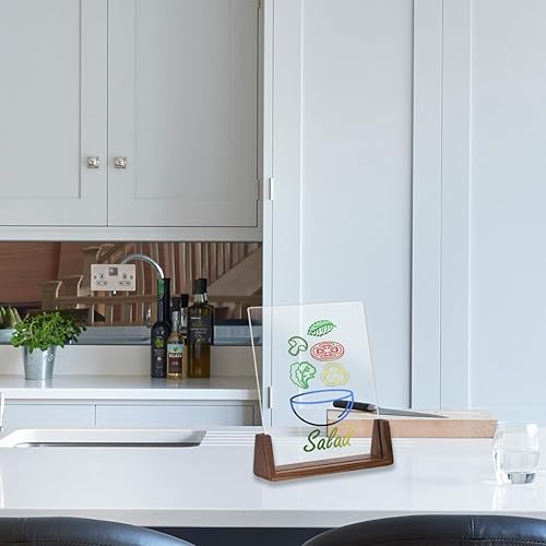 Miniatura 4 de TORASO Pizarra acrílica de borrado en seco con base de madera de nogal, tablero de notas de pizarra blanca de escritorio transparente, bloc de notas