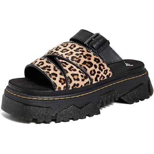 Dr. Martens Women's Mattison Light Tan Mini Leopard Slides