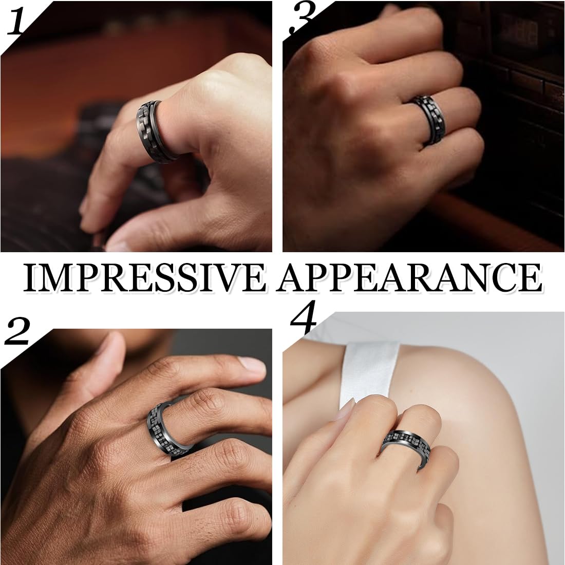 Fidget, anello antistress e anti-ansia, catena a forma di collegamento, set di anelli in acciaio inox, accessori alla moda, regalo per uomini e donne, per uomini e donne, larghezza 8 mm