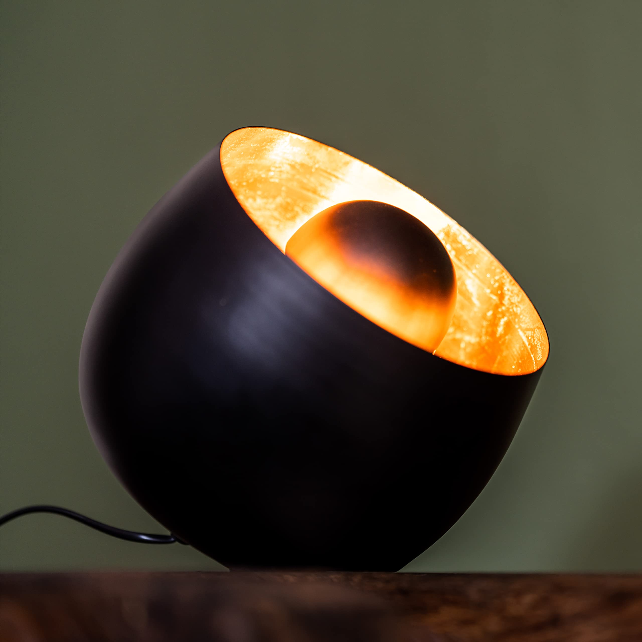 ZEYA Tischleuchte schwarz gold Metall, Ø 23, rustikale Standleuchte Tisch, runde Dekoleuchte schwarz, industrial & retro Style, E27 Fassung max 40 Watt, Wohnaccessoire & Geschenk für neues Zuhause