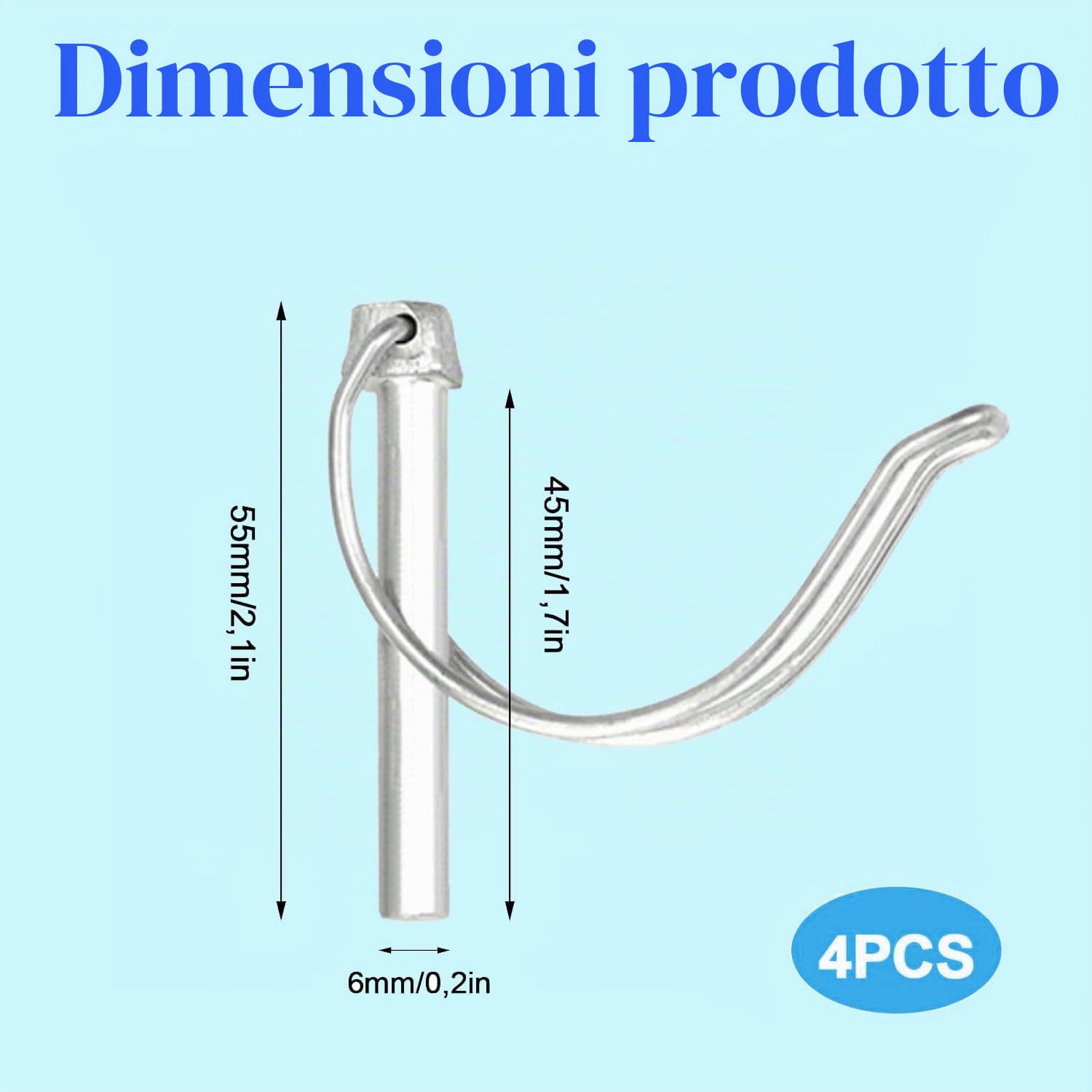 Set di 4 Perni a Molla Tubolari 6x45mm in Acciaio Inossidabile,con Chiusura a Scatto Rapido per Bloccaggio Stabile,Ideali per Rimorchi,Attrezzature Agricole e Barche,Facili da Installare