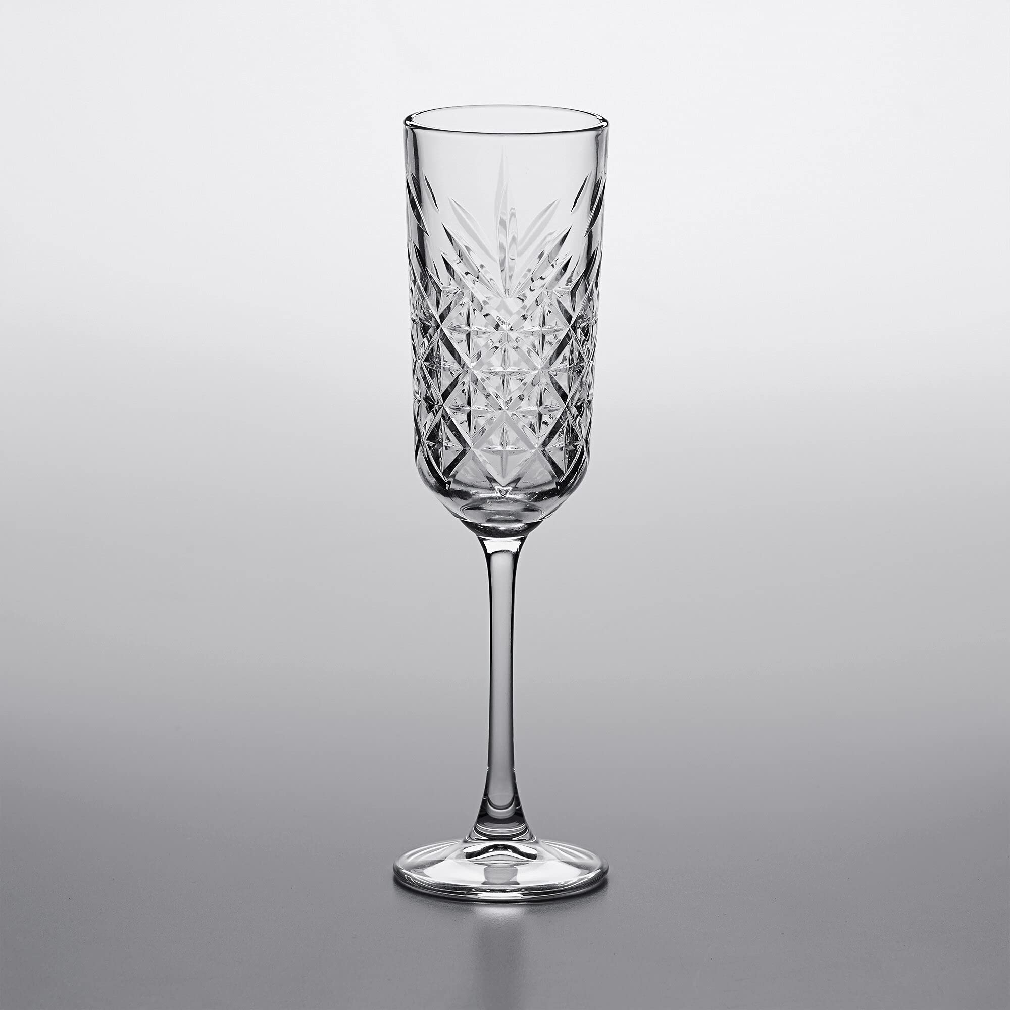 Decoret Timeless Series Glass Champagne 6.0 Oz., Set of 12 Etched Glasses - Stemmed, Dishwasher-Safe, Clear Glass Water Goblets, Chip-Resistant (Champagne)
