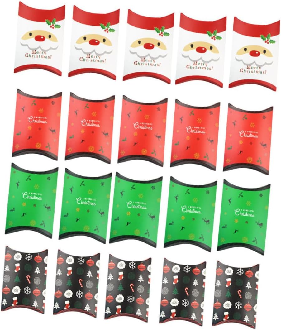 ORFOFE 20pcs Christmas Festival Boxes for Cookies and Candies Pillow Shape Containers for Lightweight and Pastry Packaging