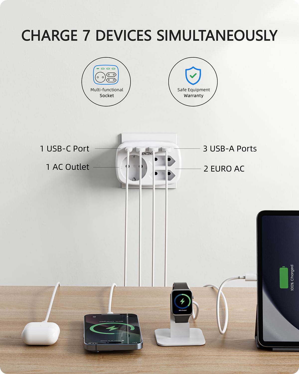 Image secondaire de Multiprise LENCENT Euro avec 2 Prises, 1 Schuko et 3 Ports USB