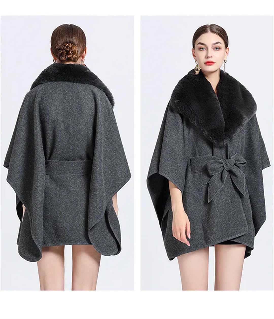 Poncho de Lana cálido de Invierno para Mujer, Chal, cárdigan, Cuello Triangular, cinturón, Capa Suelta (Gris 9, Talla única)