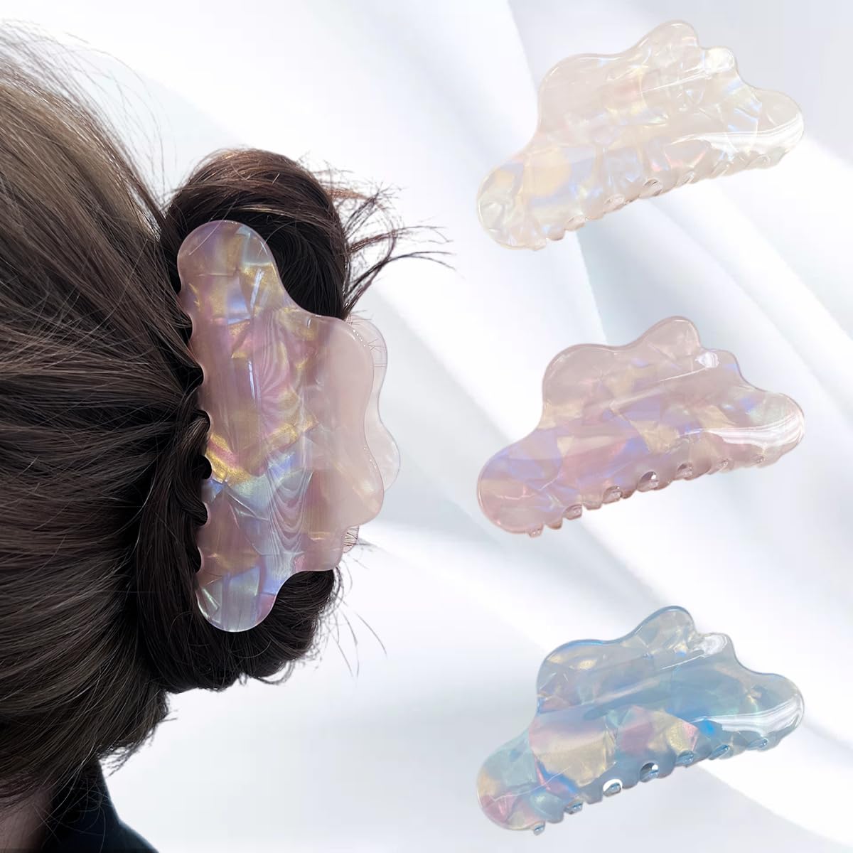 4.1inch Rainbow Colored Hair Clips for Thick Hair Cellulose Acetate Claw Clip Large Non-Slip Grip Clip Hair Accessories Unique Cloud Decorative Hair Claw image 2