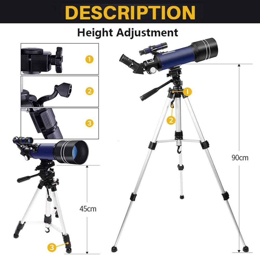 High Power 400/70mm Astronal Telescope Refractor Telescope with Adjustable Tripod & Smartphone Adapter Telescope for Kids Adults Beginners Binoculars (White)