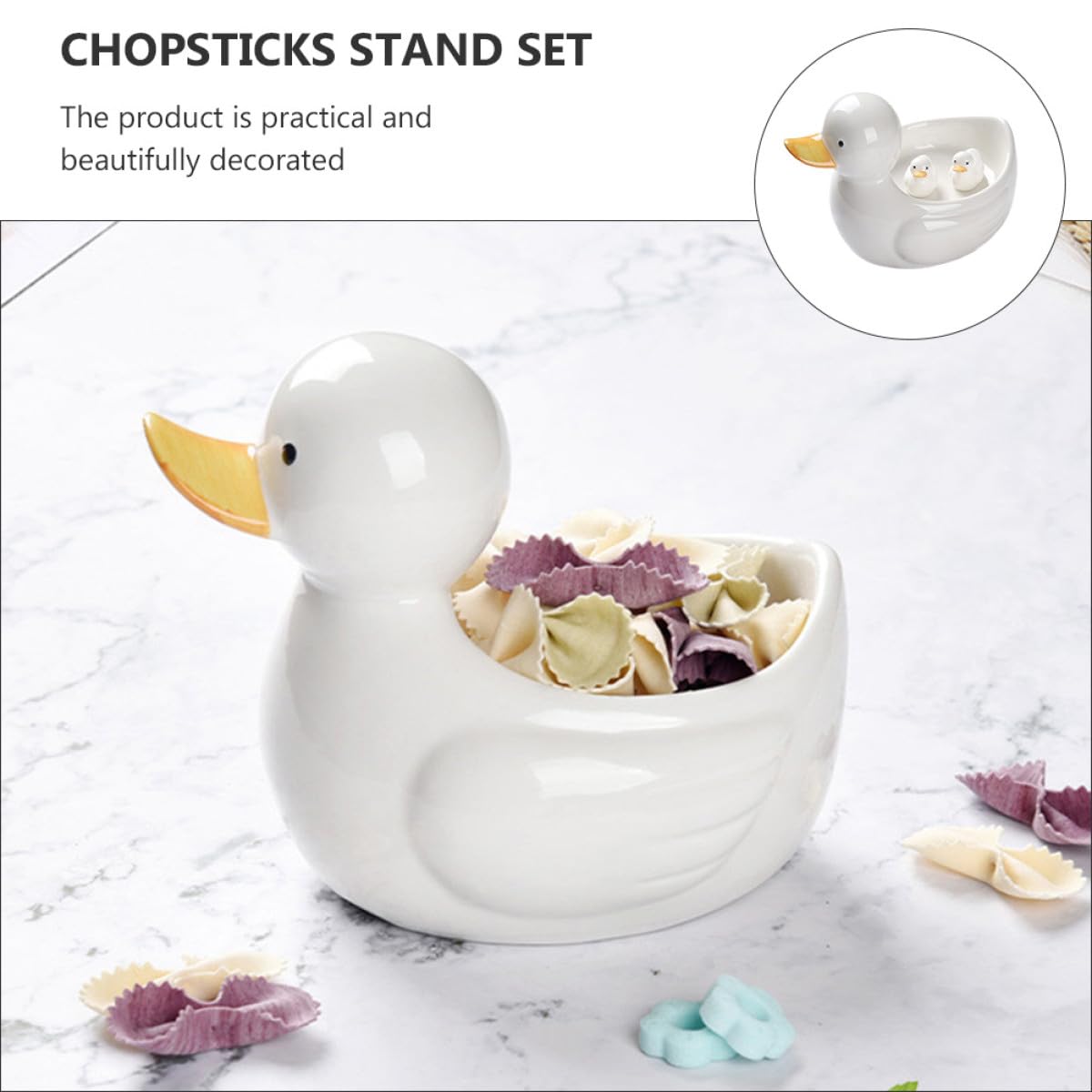 Support à Baguettes en Céramique Blanche Adorable de Canard, Set de 3 Pièces Lisse et Délicat, Facile à Nettoyer, Décoration de Table Japonaise