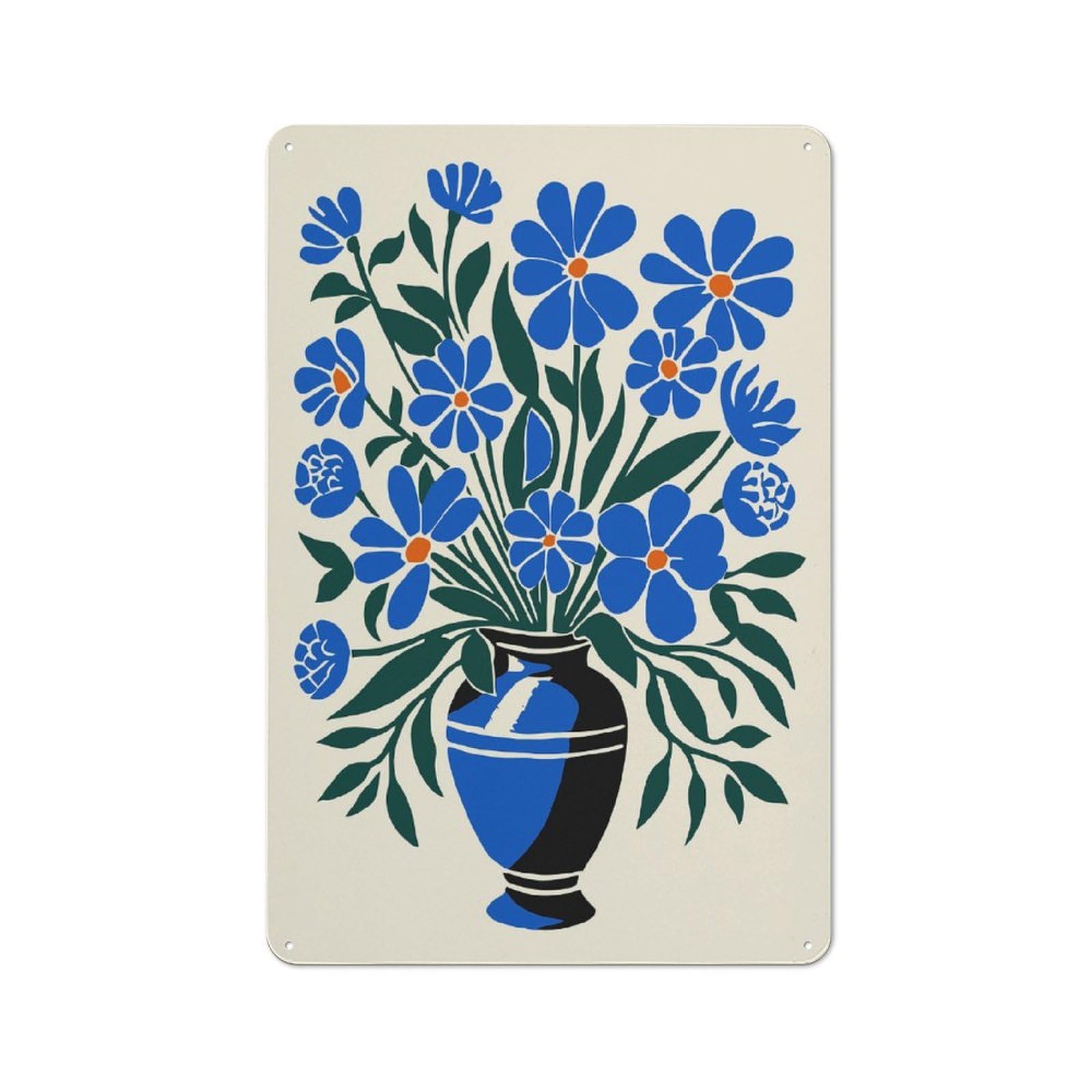 Cosy Blue Bouquet of Flowers Metal Plaque 30x20cm, Kitchen Wall Decor for Kitchen, Cafe, Pantry Or Dining Room