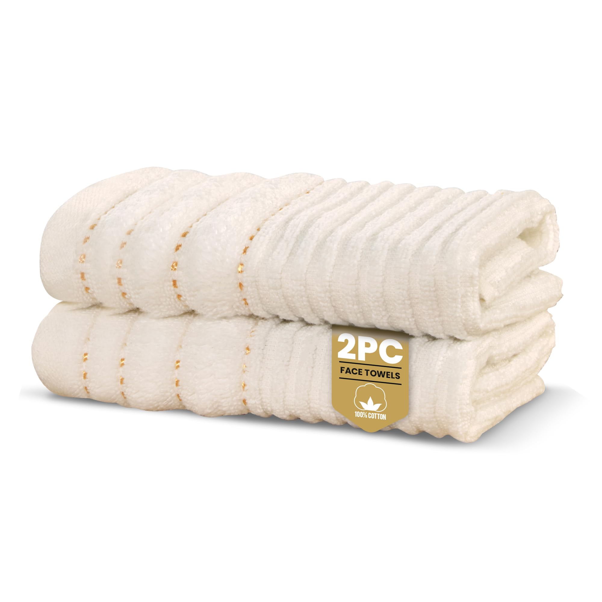 Rapport Home Linear Face Towels 2-Pack | Luxurious 100% Cotton 500gsm Soft Absorbent Face Cloths | Oeko-Tex Certified Bathroom Hand Towels | Ivory Cream (30x30cm)