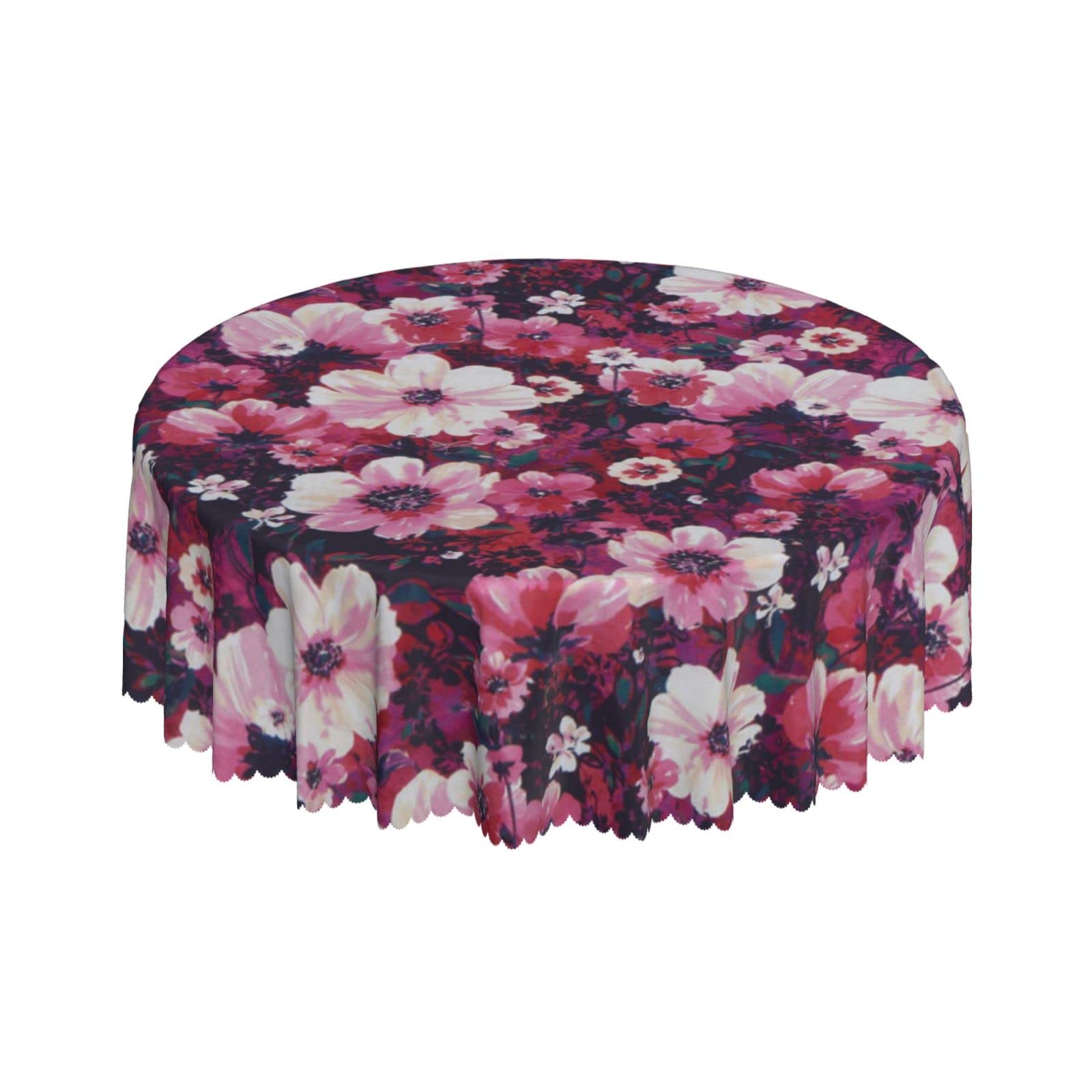 Lsjuee Red Flower Bright Round Tablecloth 60 Inch Printed Washable Tablecloth for Dining Party Holiday Fall Home Decorative