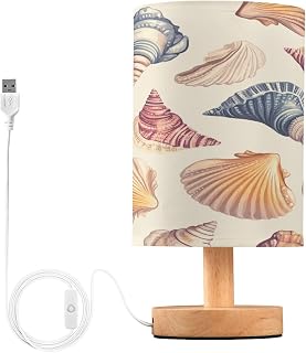 Seashells LED Table Lamp for Bedroom Bedside Lamp with USB Charging Ports Decor Nightstand for Living Room Reading Dorm Desk Home Office