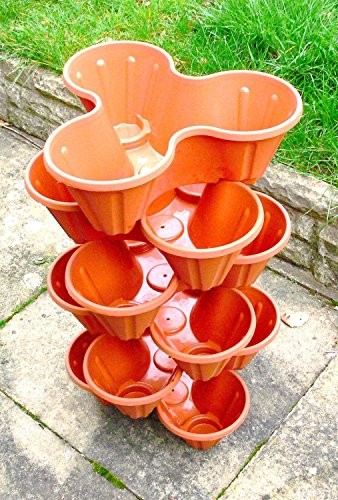 6 x CrazyGadget® Strawberry Planter Trio 3 Pot Tri-Pot Stacking Pot for Herb Flower Bedding Indoor Ourdoor Garden (Terracota Brown) - 2