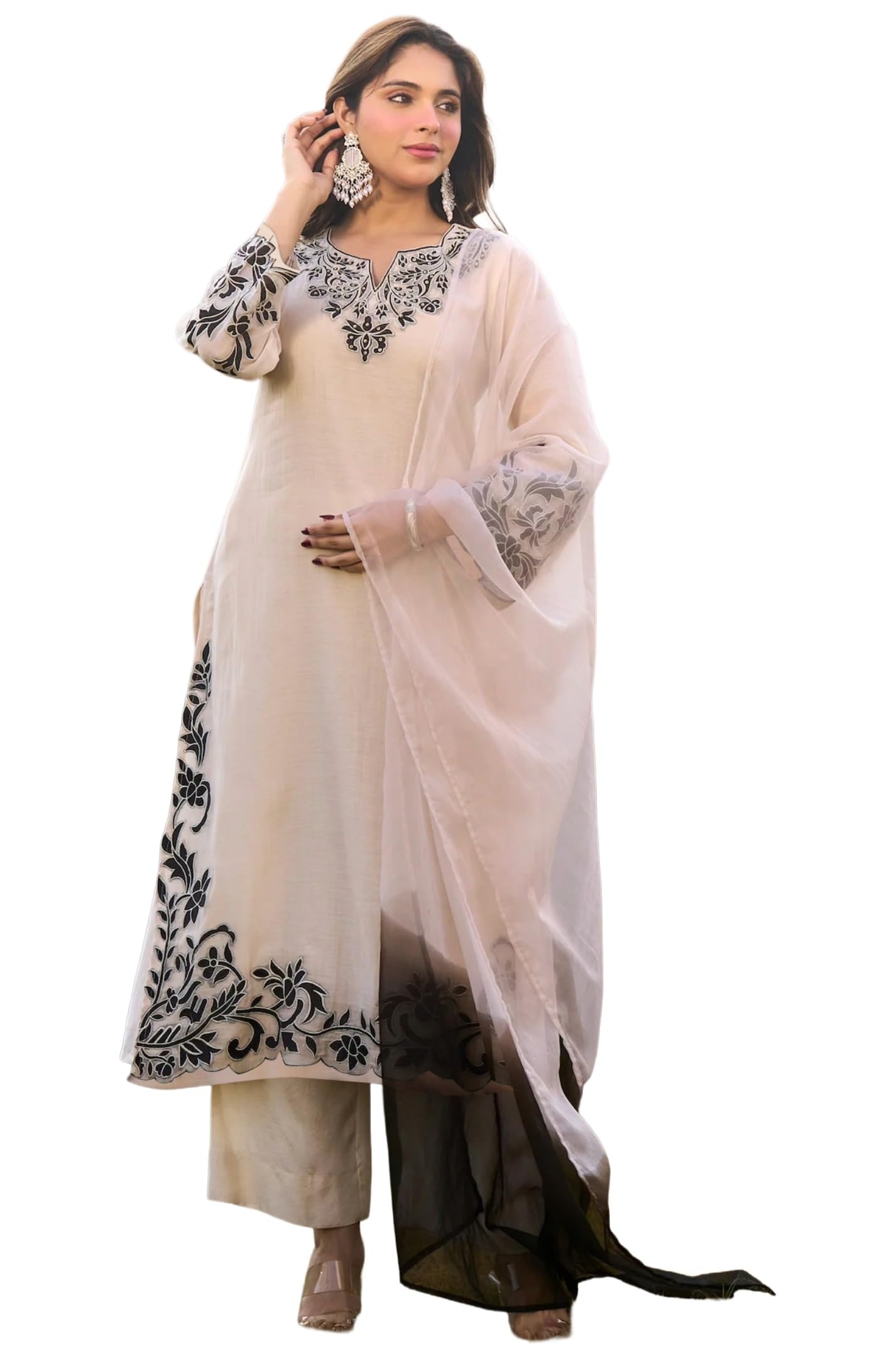 anni designer Kurta Sets for Women Viscose Embroidered | Kurti Set for Woman | Straight Kurta Palazzo Dupatta Set | 3 Piece Set Women | Round Neck V-Slit Full Sleeve Stylish Ethnic Outfit Clothing-picture-46