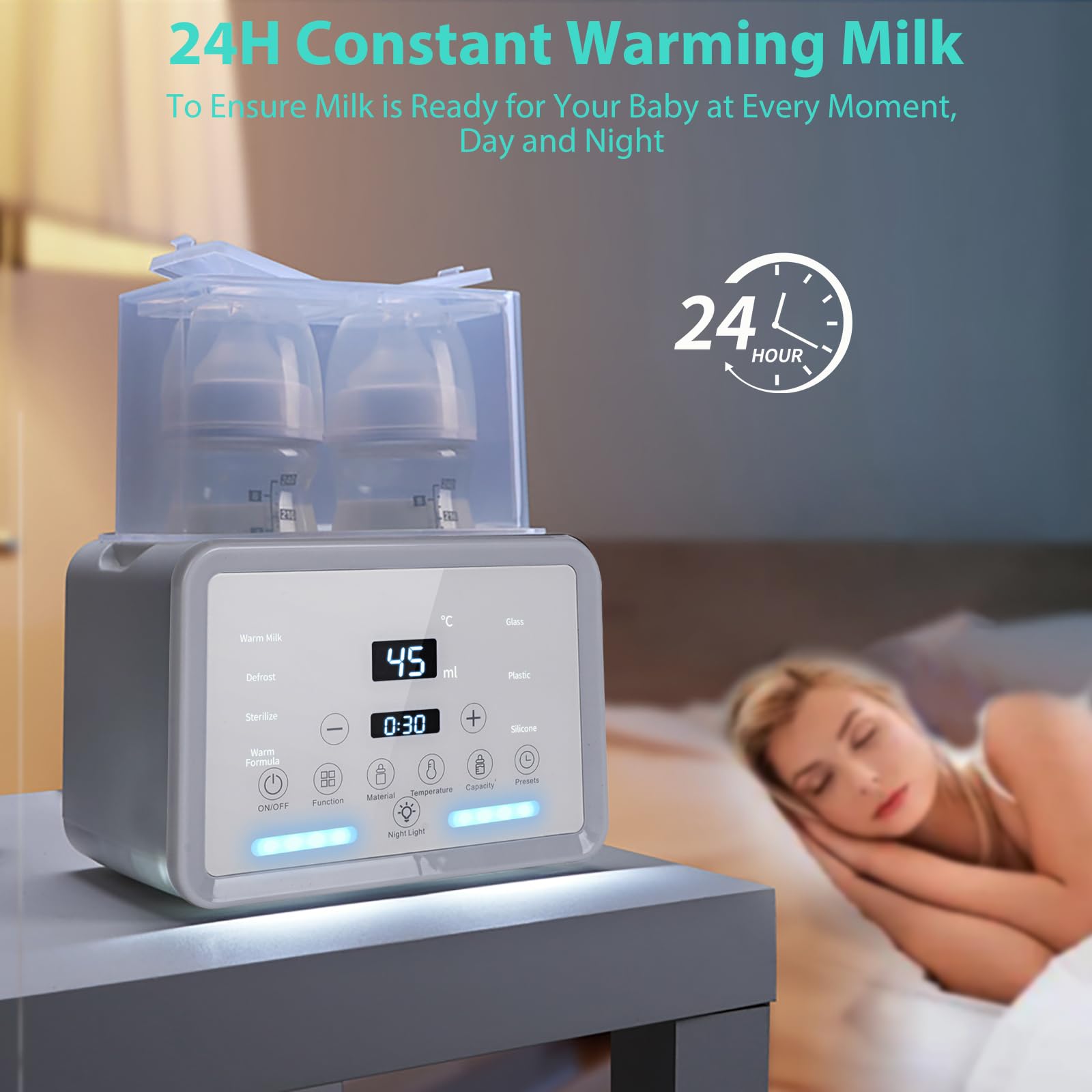 Scaldabagni e sterilizzatori 7 in 1, scaldabiberon riscaldato, con display LCD e controllo preciso della temperatura (bianco)