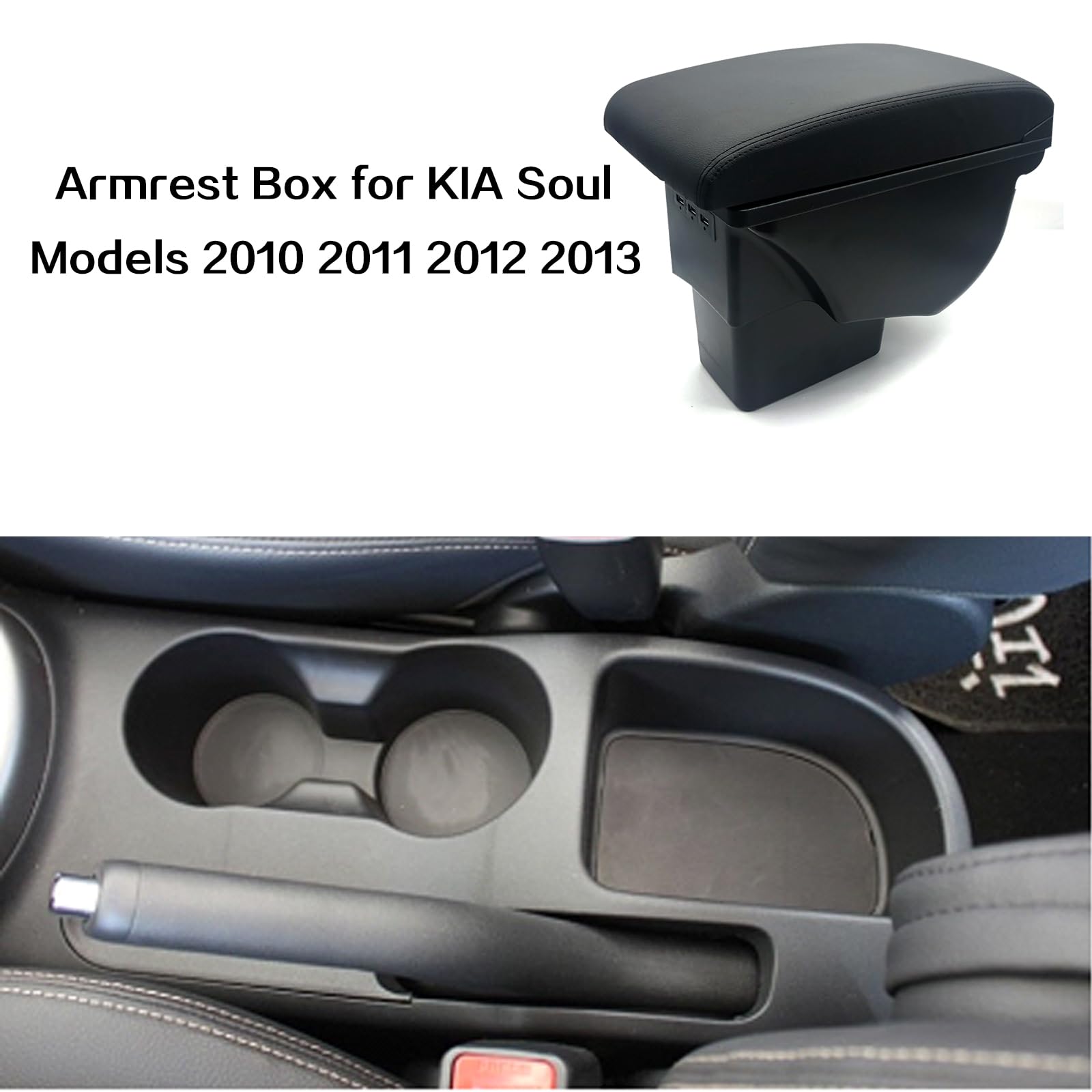 Armrest Box Storage Center Console For KIA Soul 2010-2013 - Double Layer With 3 USB Ports (Black)