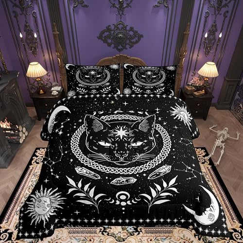 Boho Exotic Tribal Abstract Art Bed Comforter Set Queen Size,Boho Exotic Tribal Abstract Art Super Soft Microfiber Bedding Set for Adults Teens,Mysterious Cat Animal Comforter Set,2 Pillowcases