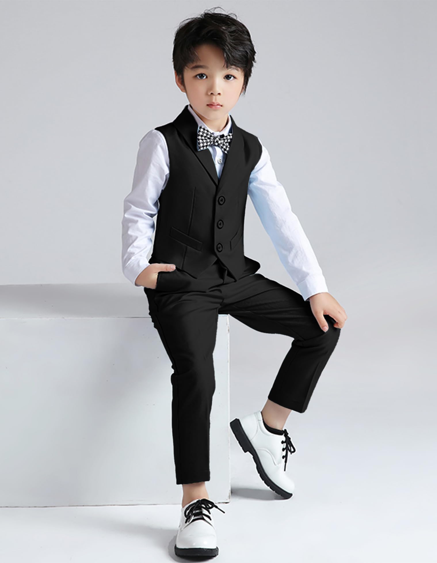 LOLANTA Conjunto de Traje de 5 Piezas para Niños, Traje Formal para Bodas y Fiestas de Cumpleaños para Niños, Conjunto de Chaleco, Pantalones, Camisa y Pajarita para Niño de Arras