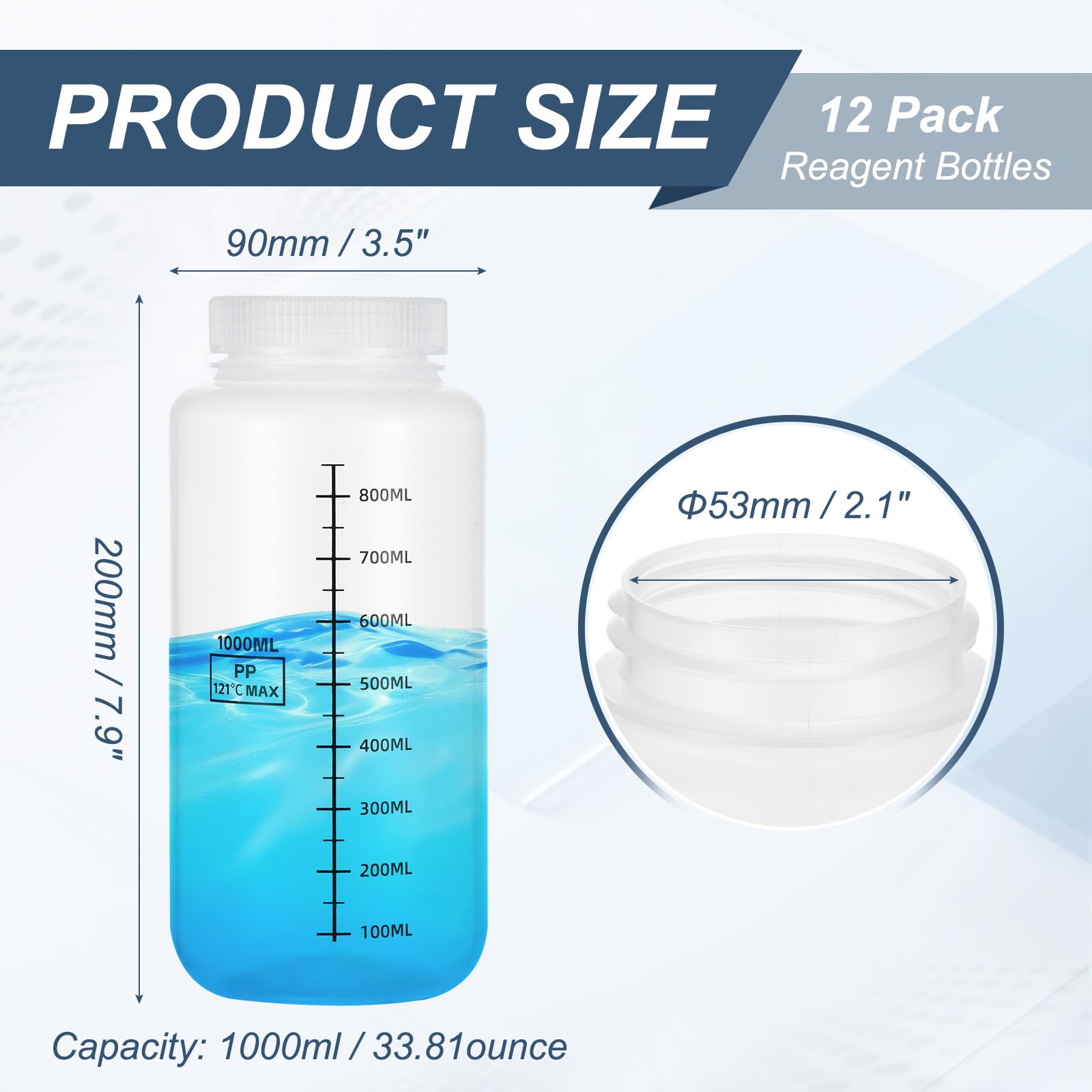 PATIKIL 12 Pezzi Bottiglie Modello In Plastica Con Tappo A Vite, 34 Oz 1000ml Bottiglia Reagente A Bocca Larga Contenitori Modello PP Trasparenti Con Coperchio Per Laboratorio Acqua