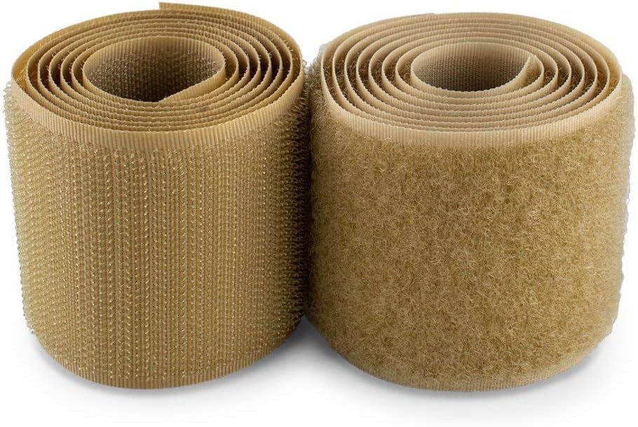 2 inch Wide Beige Sew on Hook and Loop Tape Non-Adhesive 1 Yd Length Tan Nylon Hook Loop Tape Fabric Fastener Set for Military Form Bags Clothes Shoes Backpacks DIY Craft
