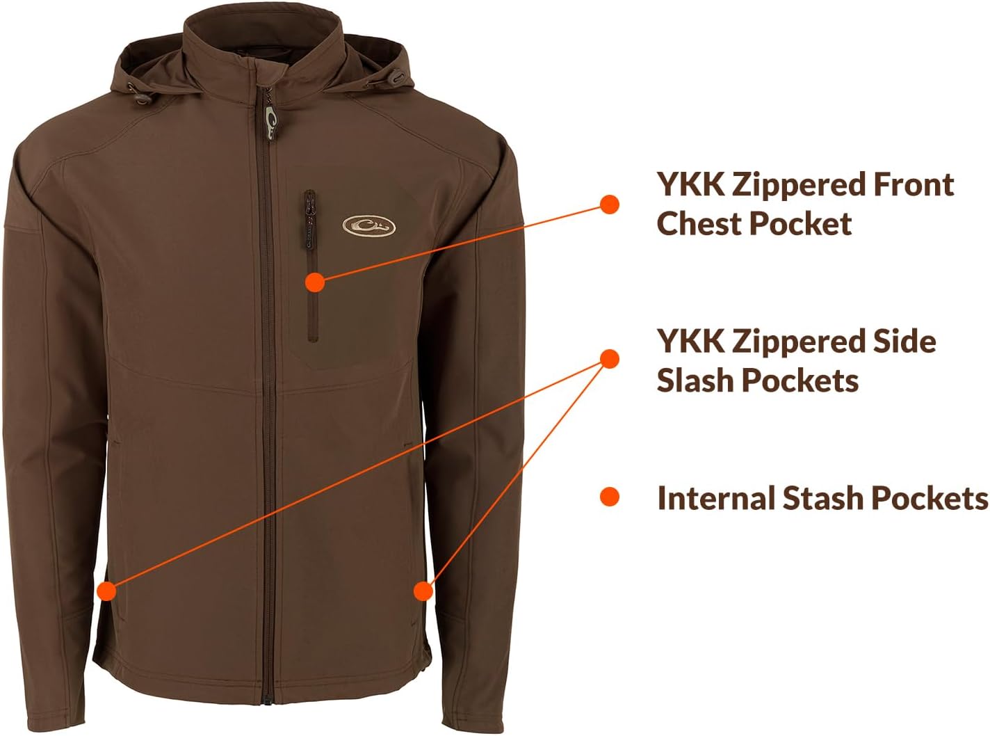 DRAKE Men's Rain Brake Durable Adjustable Lightweight Stretchy DWR Water Repellent Outdoor Casual Softshell Hooded Jacket - Image 6