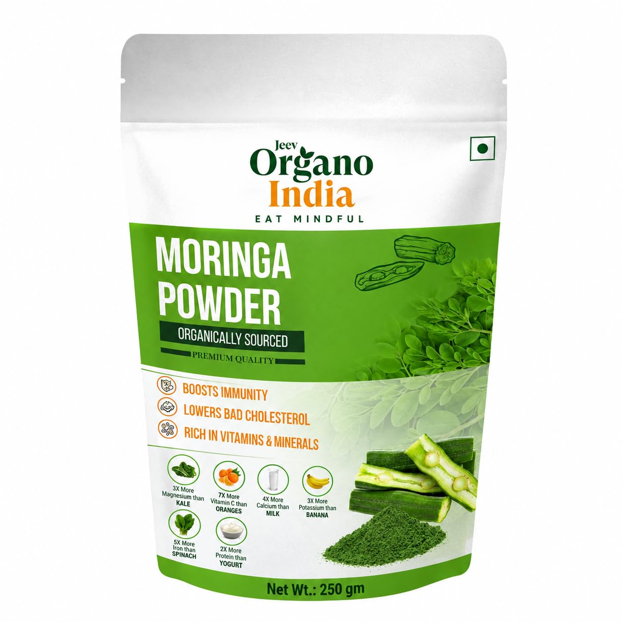 Moringa Leaves Powder | Moringa leaf powder | Immunity Booster | Energy with Minerals | Digestion | Jaljeera Flavour | 250g | Pack of 1