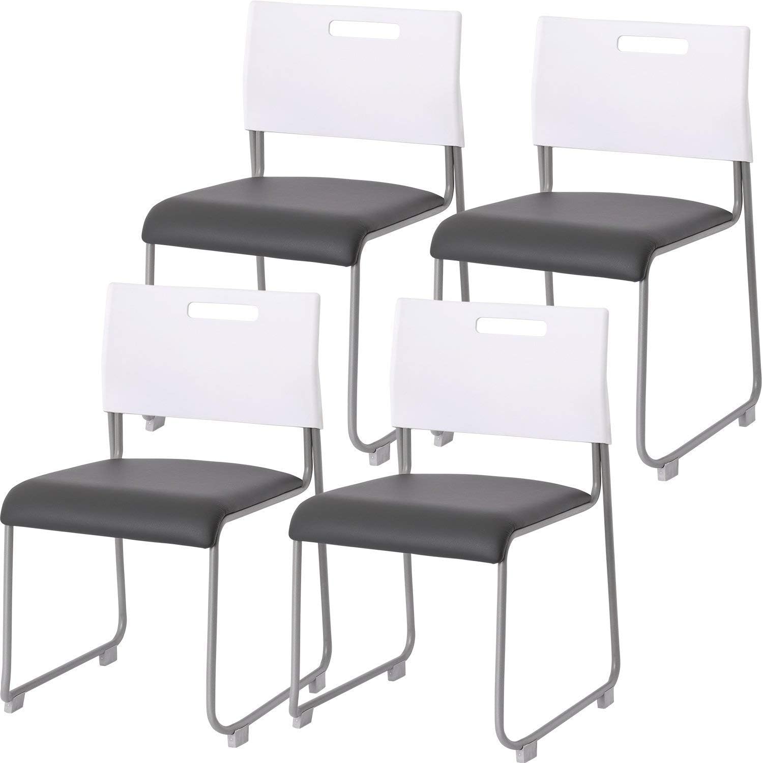 Amazon 法人様向け オフィスコム 4脚セット 会議用チェア ミーティングチェア PUレザー 固定脚 取っ手付き アグレアチェア 幅