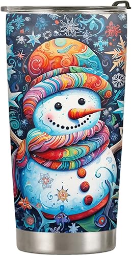 ORCAE Muñeco de nieve de noche de Navidad estrellada de 20 onzas, muñeco de nieve de vidrieras, vaso de muñeco de nieve colorido, taza de viaje