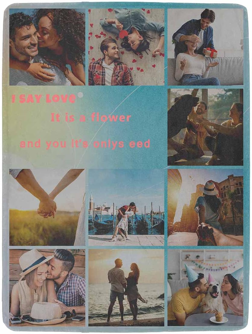 Custom Blanket with Photos for Wife Husband Boyfriend Girlfriend Personalized Picture Blankets Birthday Gifts for Couple Customized Fleece Throw Blankets for Bed Couch Sofa