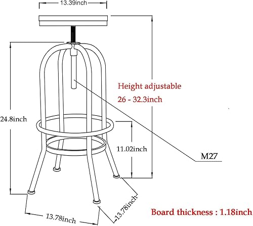 Miniatura 17 de Diwhy Taburete de bar industrial, de 26-32 pulgadas, ajustable, giratorio, de madera, de metal, con respaldo, para cocina, comedor, pub, bistró,