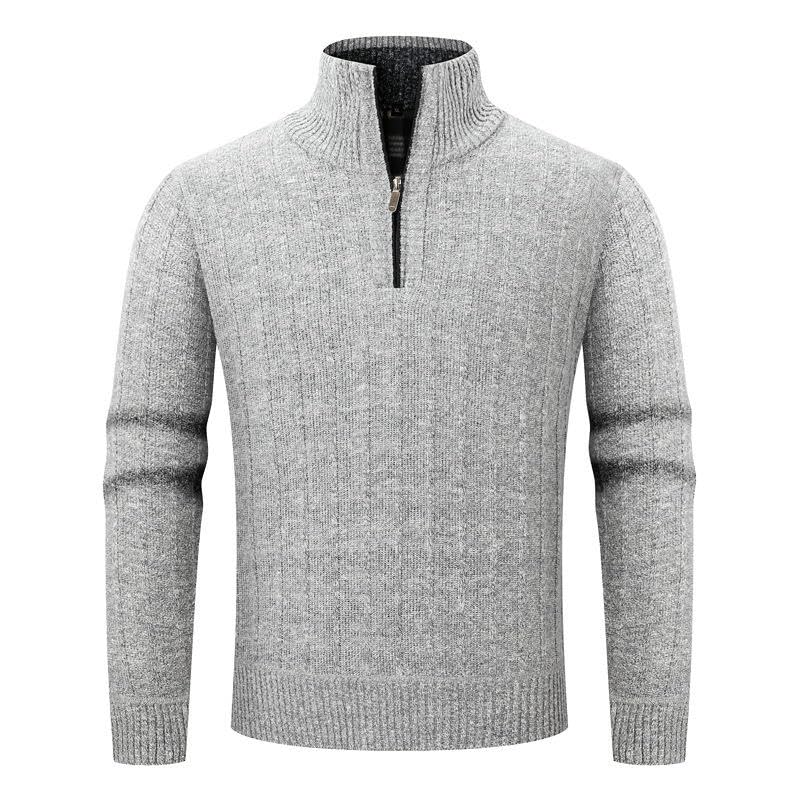 Pull d'hiver homme manches longues chaud tricot demi-fermeture éclair